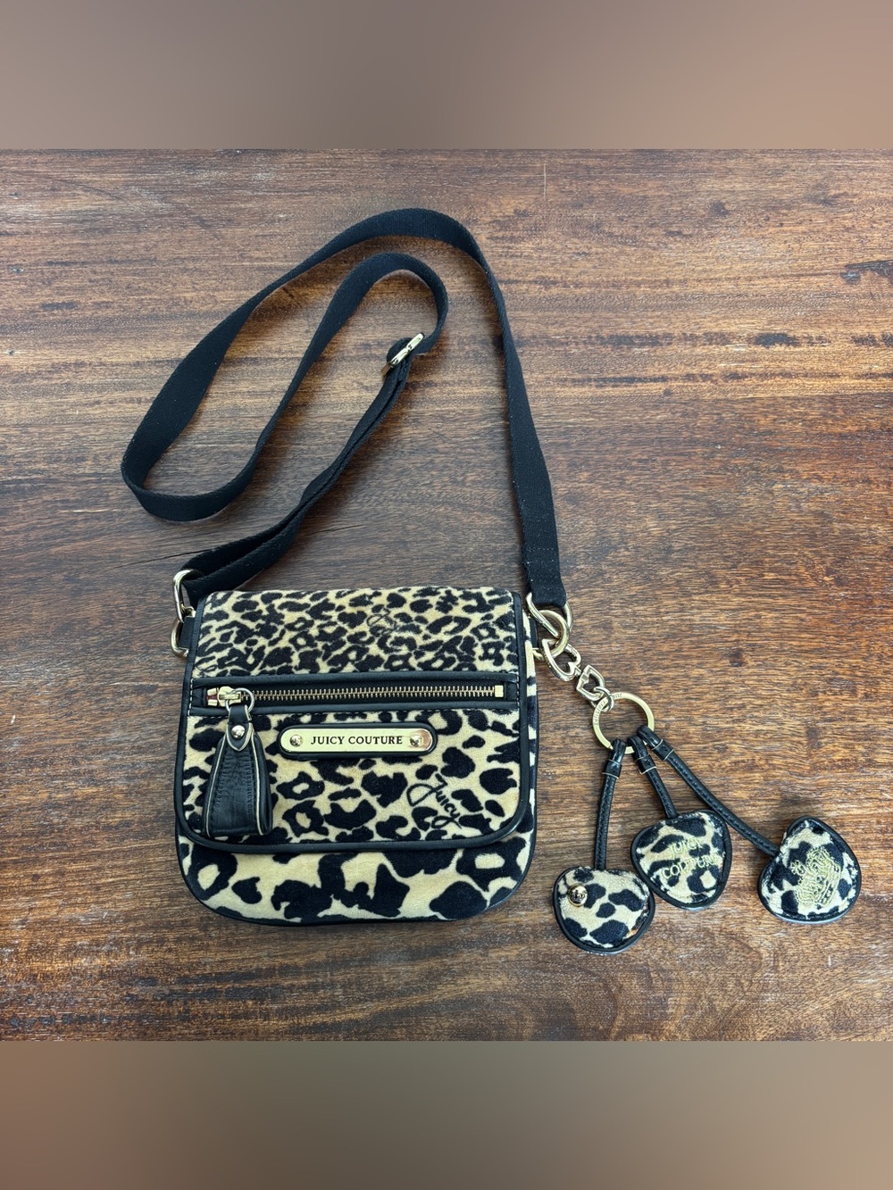 Vintage Y2K Juicy Couture Leopard Print Crossbody Purse, Cherry Flair